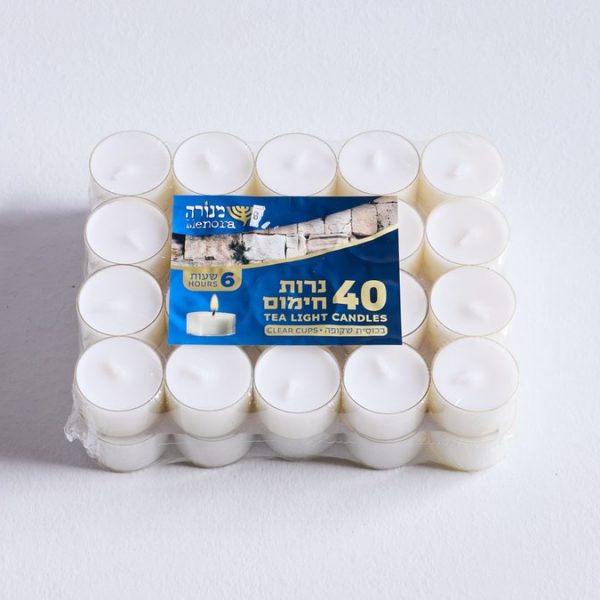 מארז 40 נרות חימום בכוסית שקופה | זמן בעירה 6 שעות